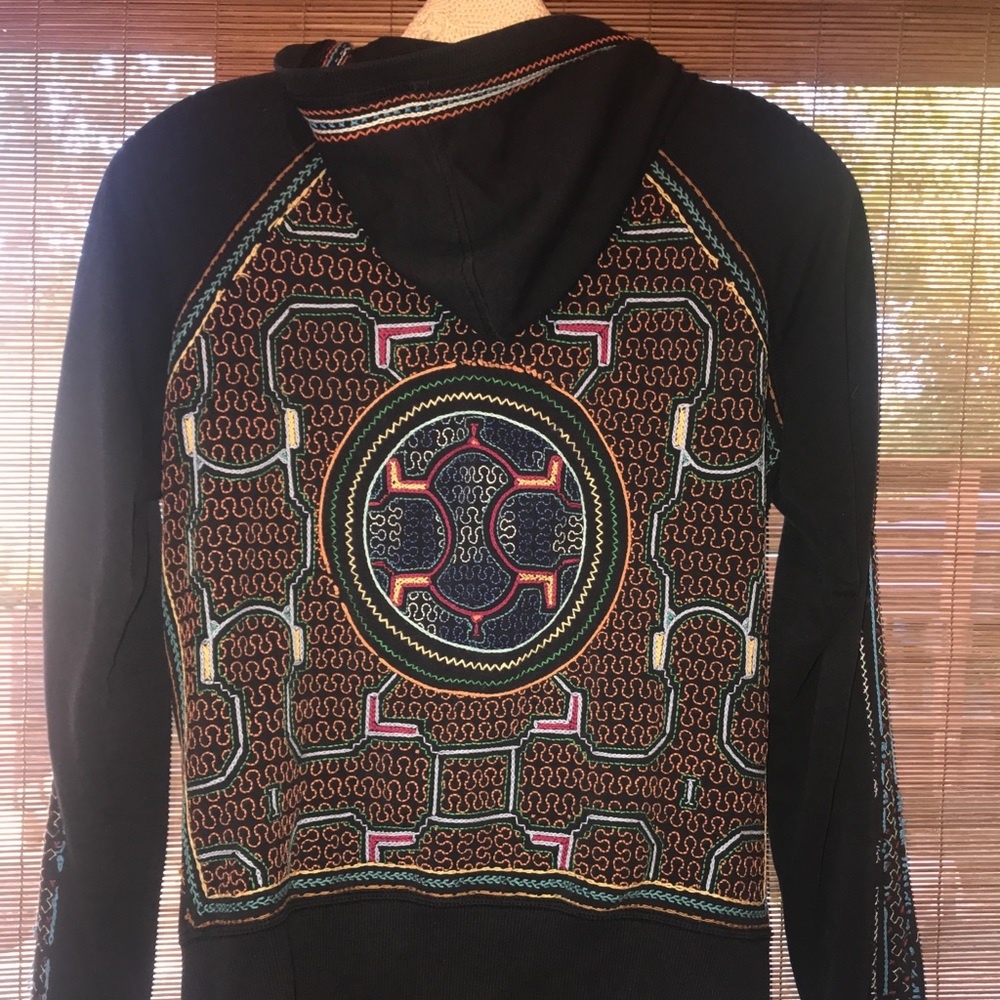 Shipibo embroidered peruvian art black hoodie